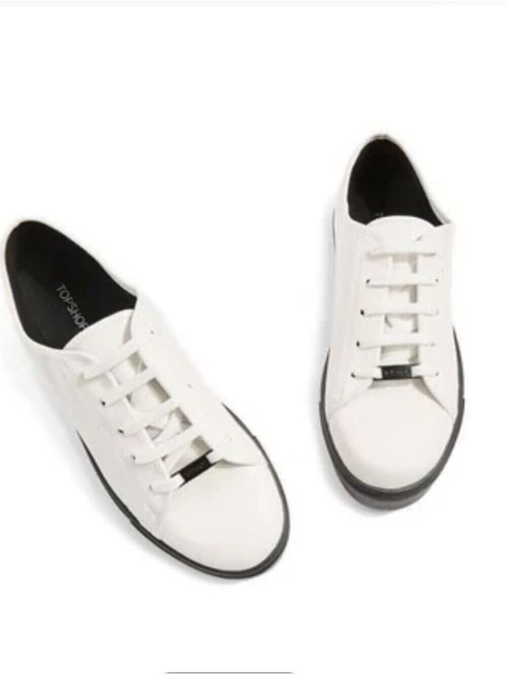 Topshop Crush Waterproof Contrast Sole Sneaker SZ 7.5/38 White Black Low Profile
